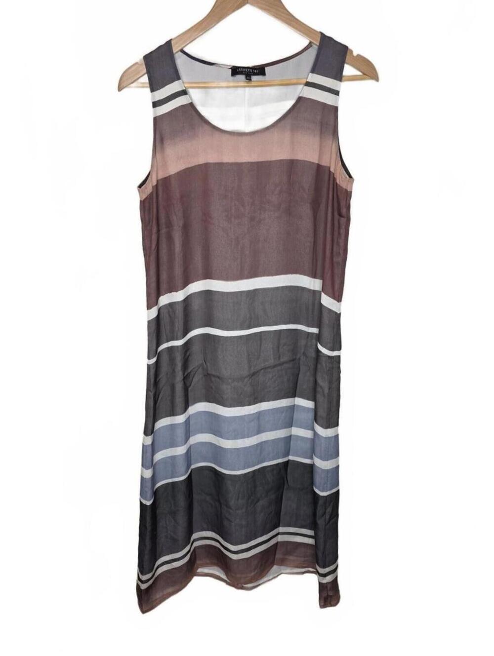 Lafayette 148 New York Sleeveless Horizontal Mixed Striped Silk Shift Dress